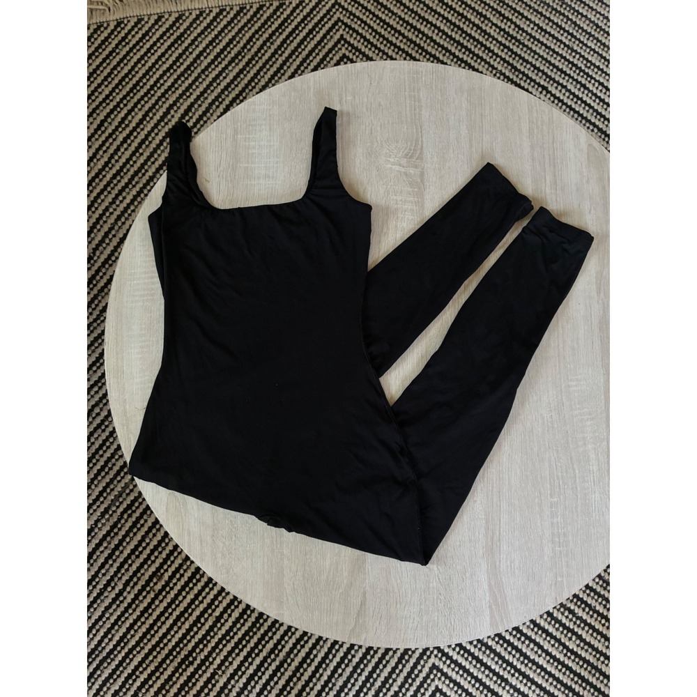 HYZ Black Square Neck Full Length Bodysuit Unitard Yoga Jumpsuit Womens‎ Small